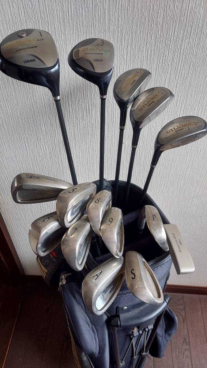 中古 YAMAH AGRANDIS ゴルフクラブセット DR 3W U5 U7 U9 アイアン 4~SW 9本 PT スタンバッグ拍卖