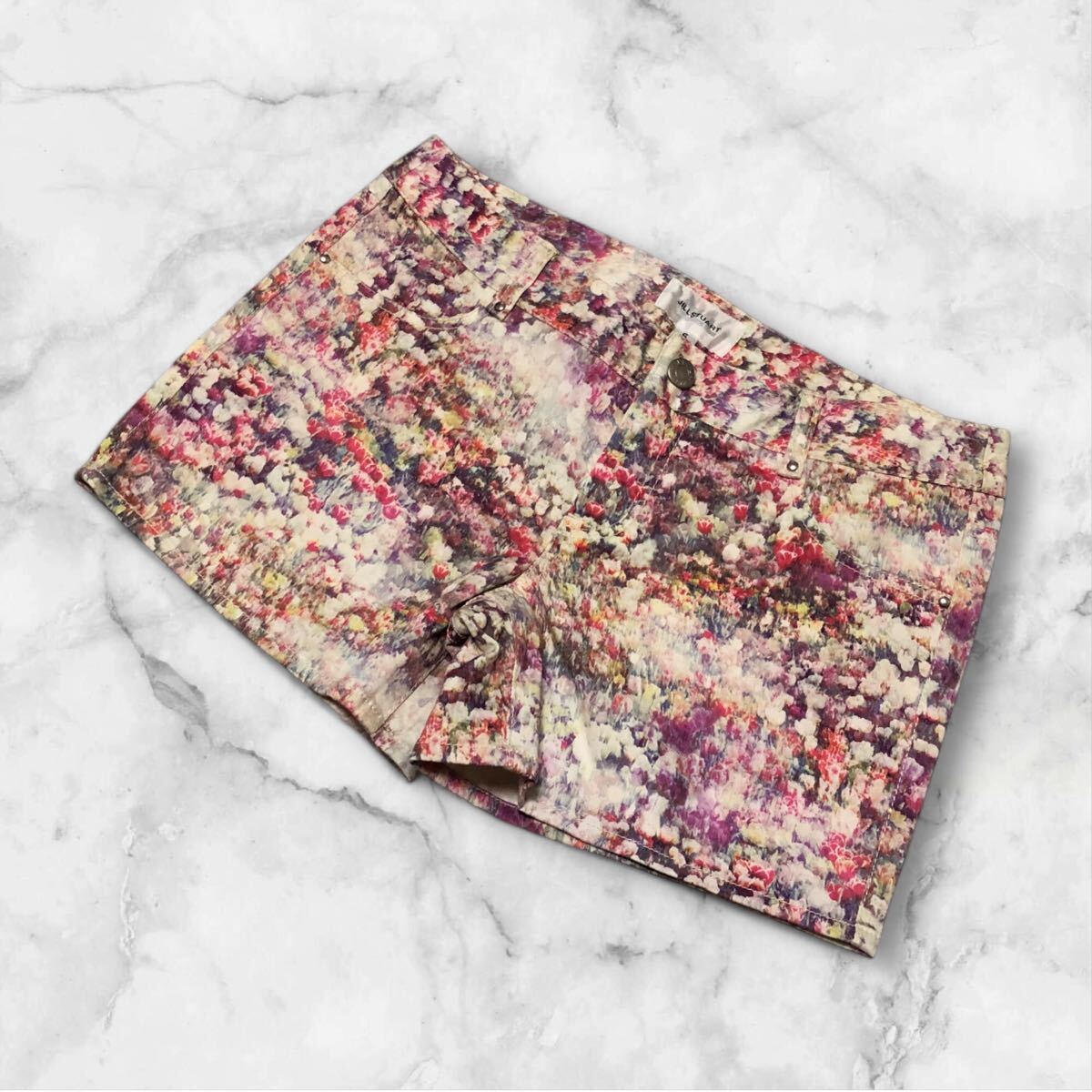 ■JILL STUART ジルスチュアート■花 総柄 ストレッチ ショートパンツ ホワイト×ピンク×グレー S拍卖