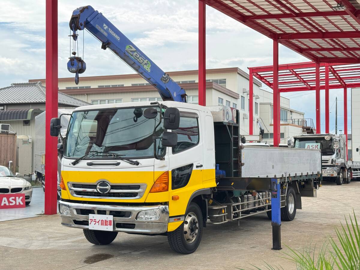 即決コミコミ【増トン・鉄板張り・ワイド・3段クレーン・6400kg】平成27年★日野★レンジャー★アルミブロック★ラジコン付★6速MT★愛知拍卖