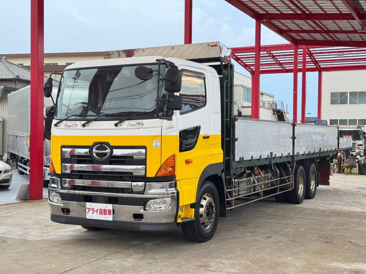 即決コミコミ【高床・3軸・鉄板張り・エアサス・2デフ・7速MT】平成28年★日野★プロフィア★13400kg★アルミブロック★平ボデー★愛知拍卖