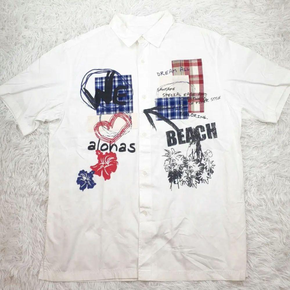 美品◎SANTAFE サンタフェ 半袖シャツ アロハシャツ 白 2XL相当 希少拍卖