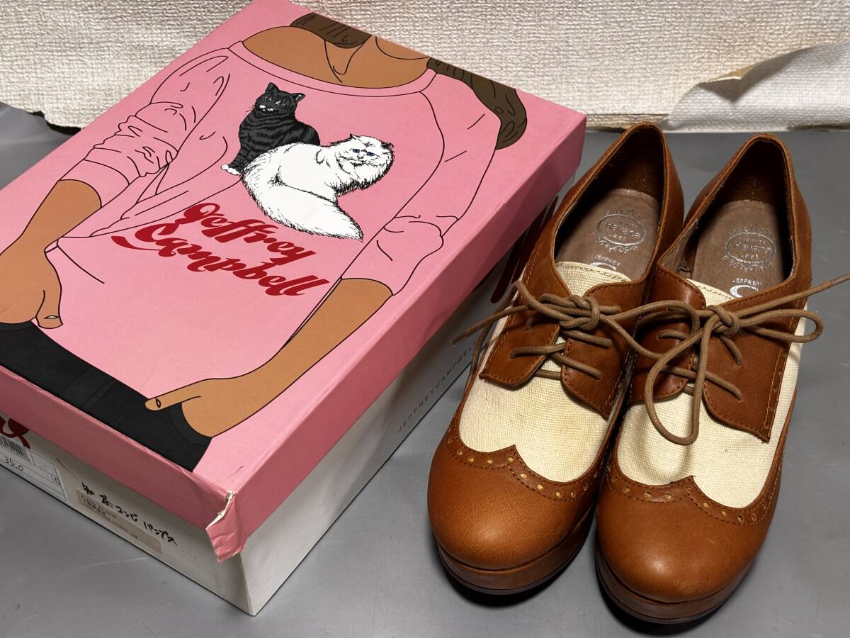 d4526◆JeffreyCampbell ウェッジソール 厚底 レースアップシューズ茶38拍卖