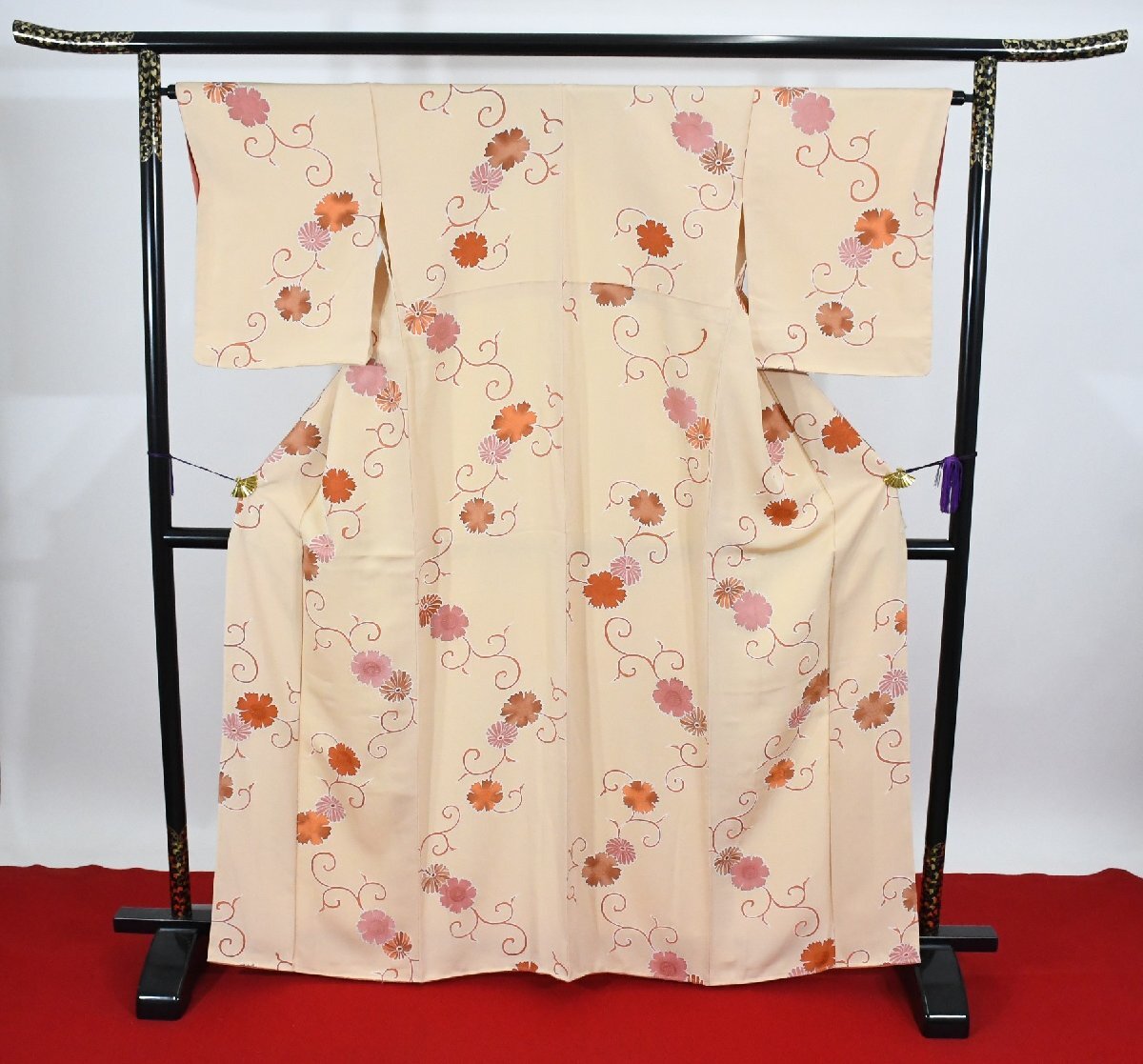 小紋 着物 袷 菊唐草文 身丈158cm 裄丈64cm ★ kb-6975 桜庭呉服店拍卖