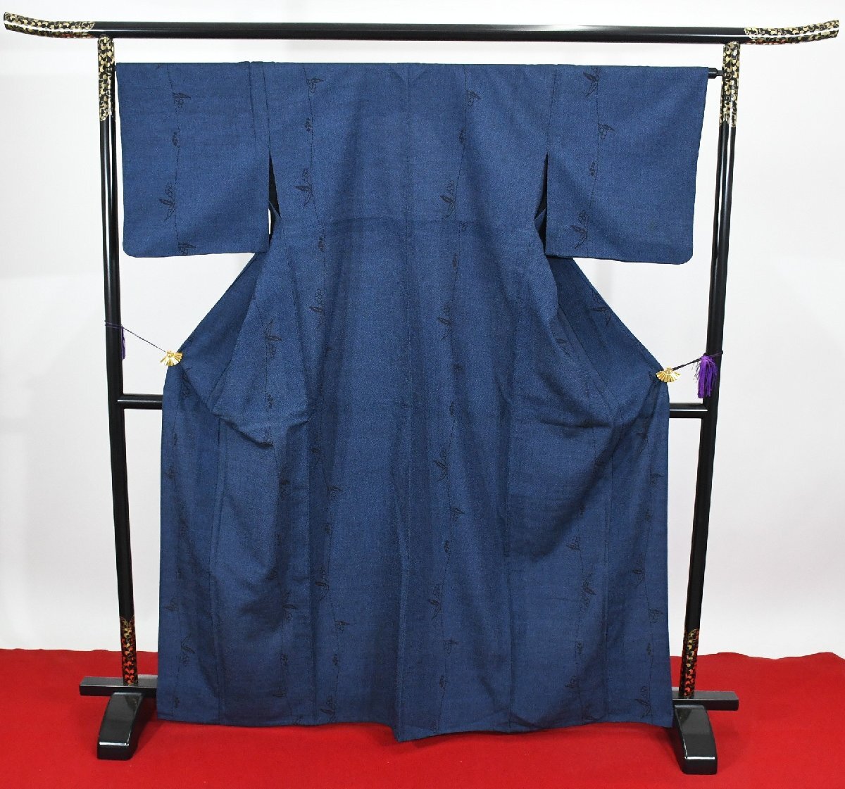 紬 つむぎ 単衣 蔦 実 絞生地 正絹 身丈158cm 裄丈66.5cm ★着物 pb-3753 桜庭呉服店拍卖