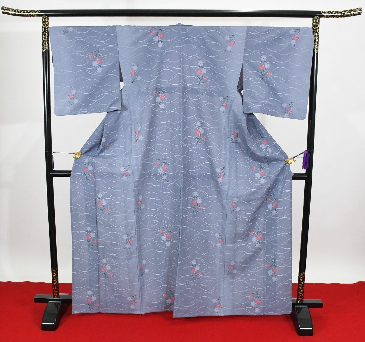 小紋 着物 単衣 芝 花 身丈155cm 裄丈69cm ★ kb-7016 桜庭呉服店拍卖