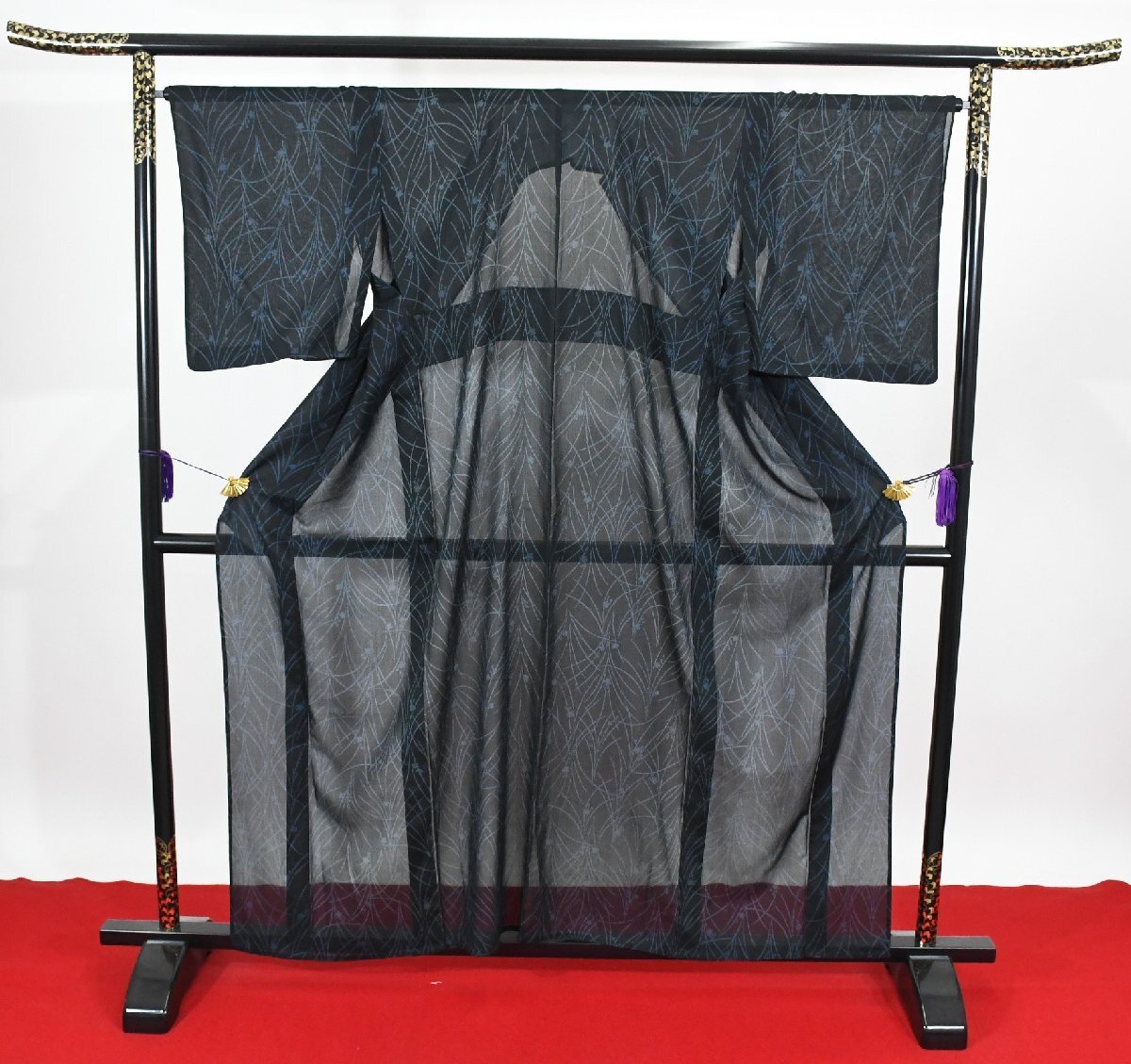 小紋 着物 薄物 夏着物 水辺 花 身丈151cm 裄丈67cm ★ kb-7024 桜庭呉服店拍卖