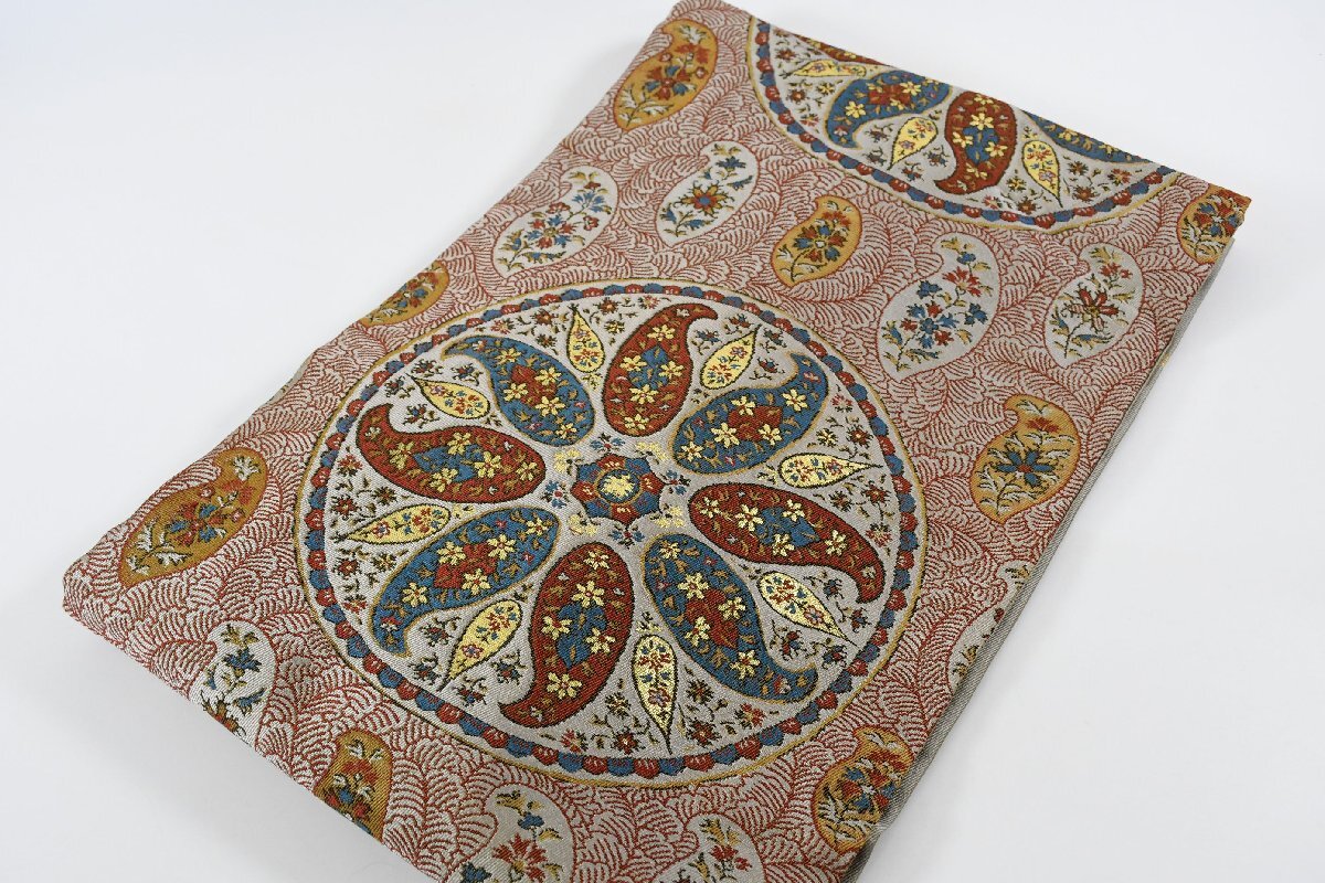 名古屋帯 アンティーク 丸文 葉 唐花文様 帯丈326cm ★着物屋 ne-16113 桜庭呉服店拍卖