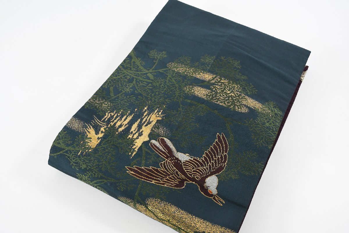 名古屋帯 アンティーク 鳥 風景 帯丈388cm ★着物屋 ne-16254 桜庭呉服店拍卖