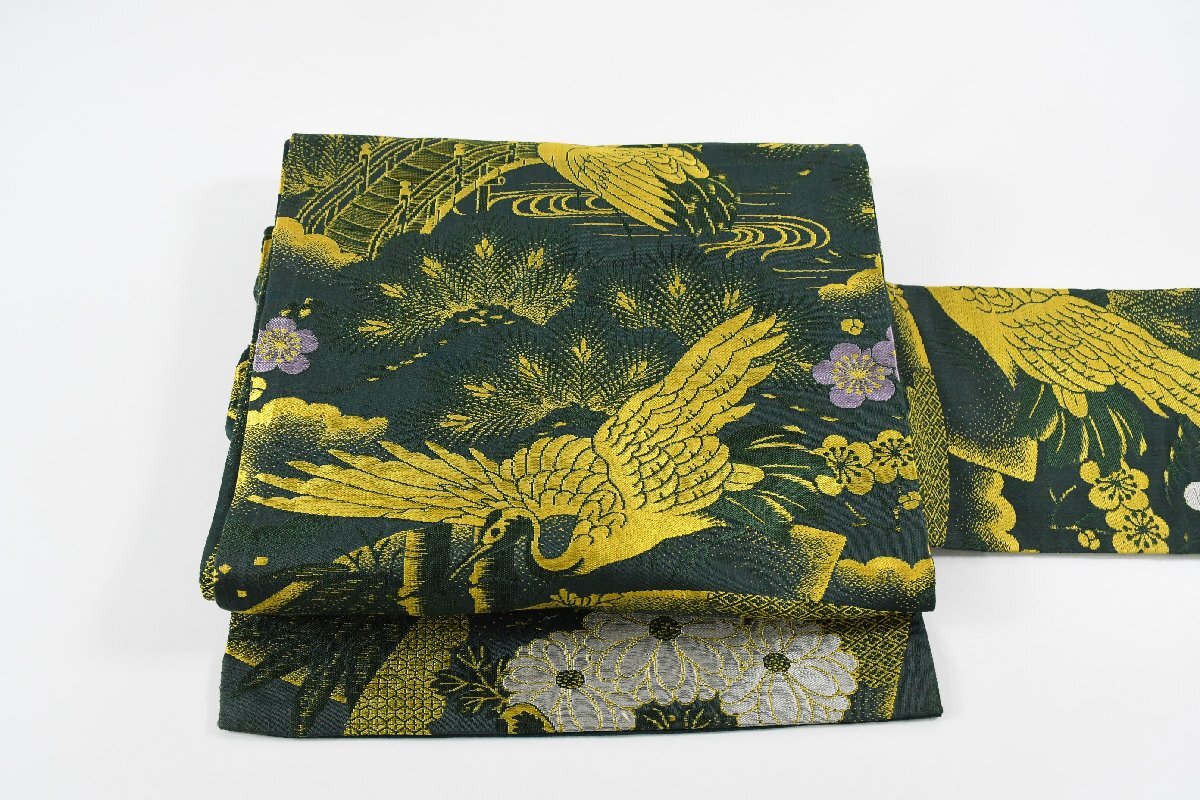 名古屋帯 アンティーク 菊 花 鶴 帯丈358cm ★着物屋 ne-16252 桜庭呉服店拍卖