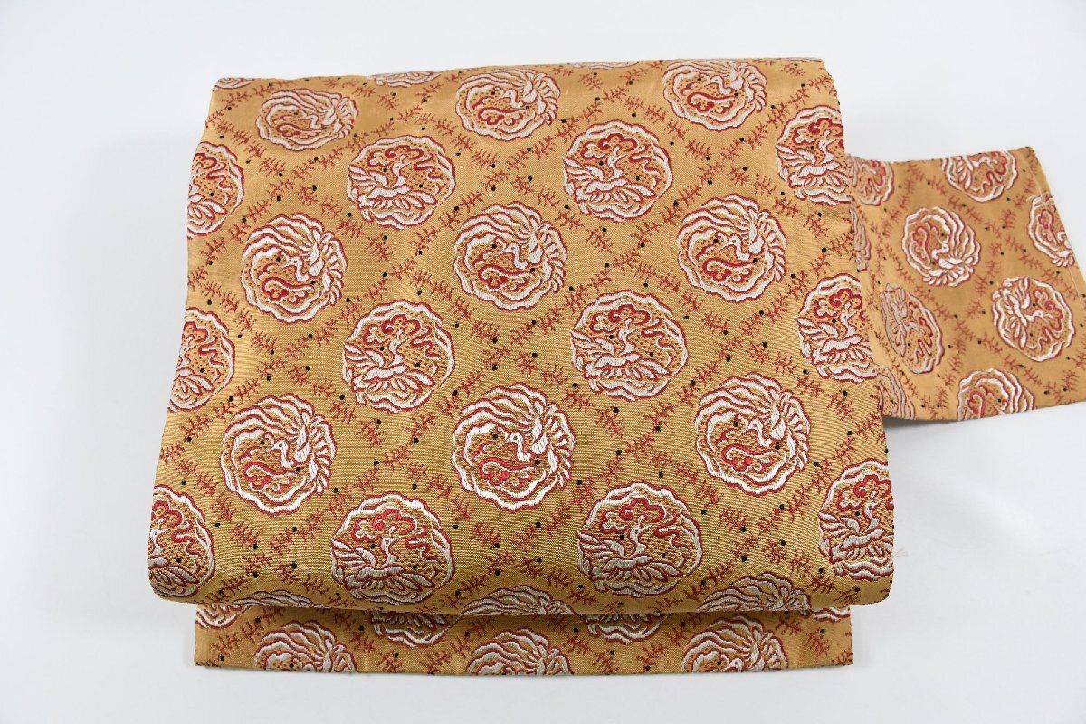 名古屋帯 アンティーク 菱文 鶴 帯丈334cm ★着物屋 ne-16219 桜庭呉服店拍卖