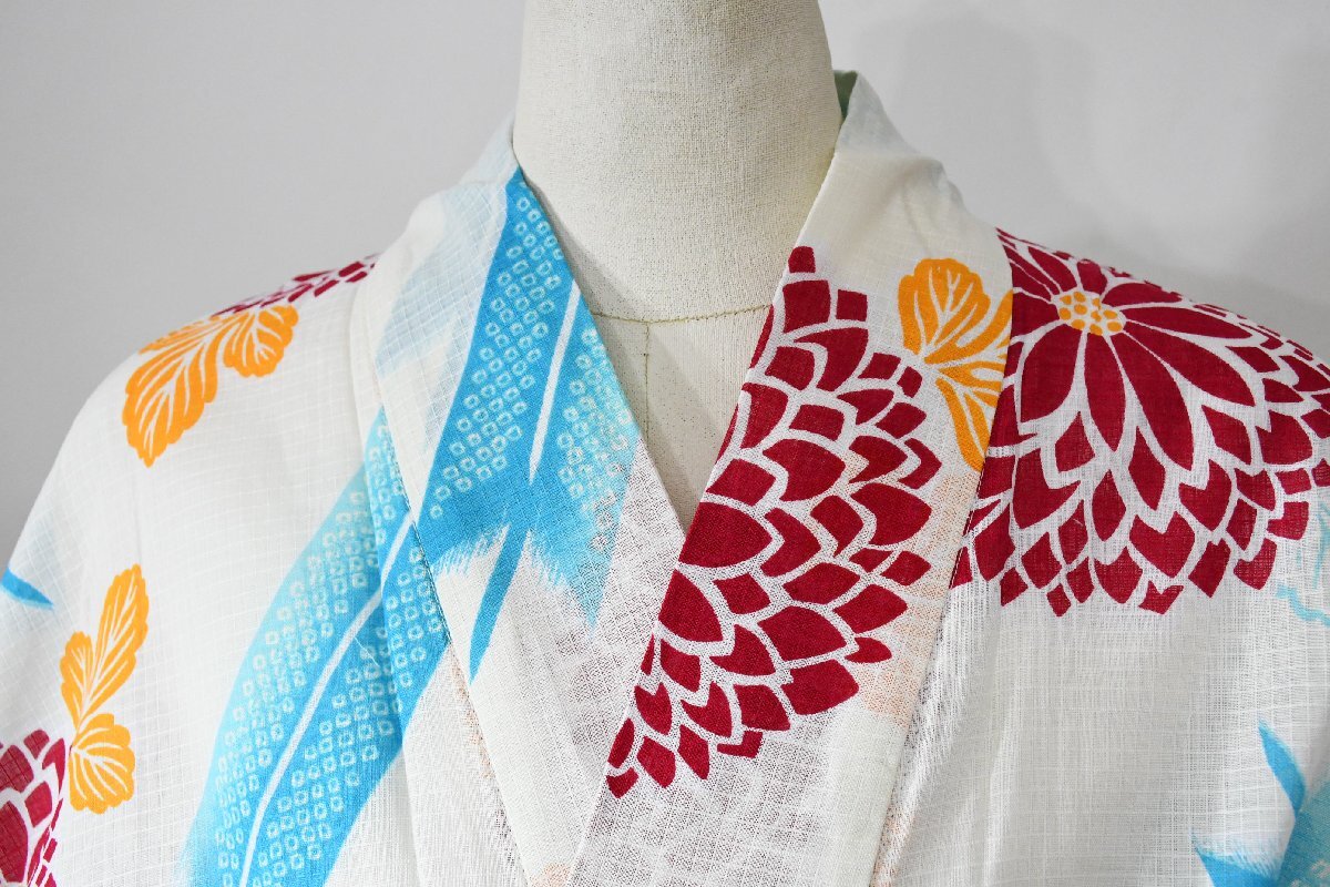 浴衣 女性用 着物 祭り 夕涼 夏祭り 花火大会 矢羽根 菊華 洗える着物 綿 身丈166cm 裄丈69cm ★着物 u-299 桜庭呉服店拍卖