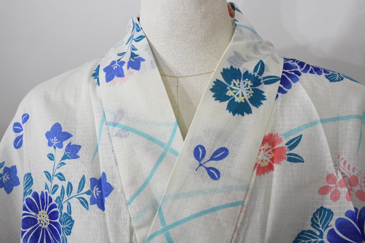 浴衣 女性用 着物 祭り 夕涼 夏祭り 花火大会 なでしこ 花 洗える着物 綿 身丈166cm 裄丈68cm ★着物 u-298 桜庭呉服店拍卖