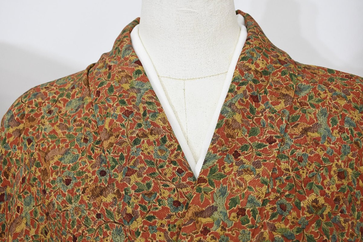 小紋 着物 袷 更紗獅子 正絹縮緬 和更紗唐草 身丈155cm 裄丈62cm ★ kb-6988 桜庭呉服店拍卖