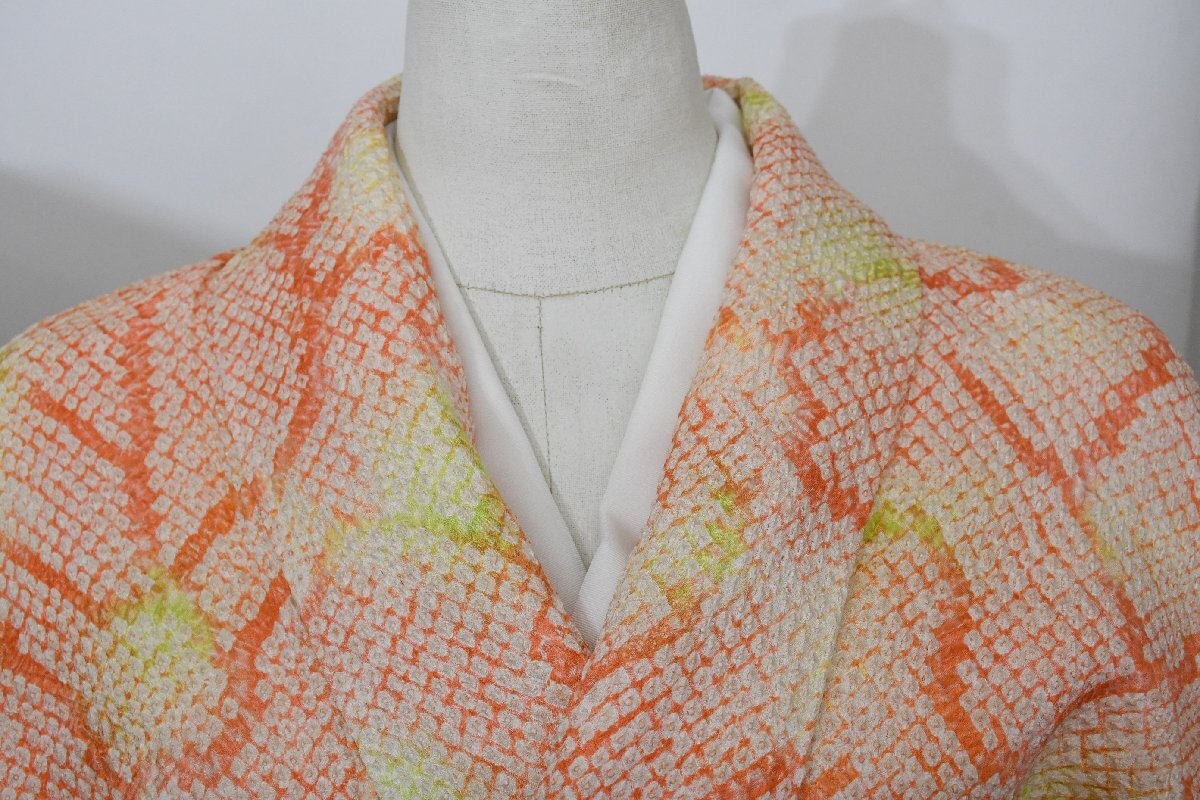 小紋 着物 袷 総絞り 正絹 身丈156cm 裄丈65cm ★ kb-6922 桜庭呉服店拍卖