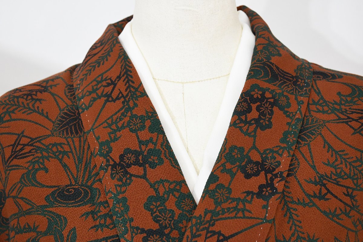 小紋 着物 袷 縮緬 ちりめん 型染め 蝶々 宮内庁御用達 赤城右堂 身丈154cm 裄丈63cm ★ kb-6947 桜庭呉服店拍卖