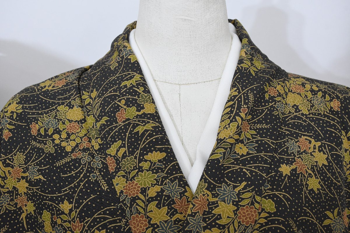 小紋 着物 袷 花 芝文 花 身丈151cm 裄丈64.5cm ★ kb-6935 桜庭呉服店拍卖