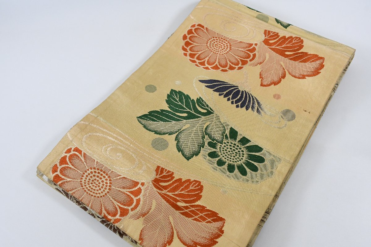 袋名古屋帯 アンティーク 花 帯丈374cm ★着物屋 ne-16342 桜庭呉服店拍卖