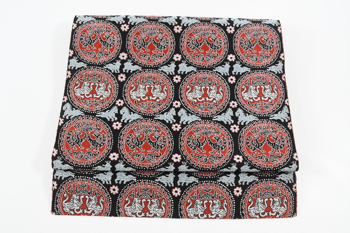 袋名古屋帯 正倉院文様 松葉仕立て 動物 帯丈342cm ★着物屋 ne-16356 桜庭呉服店拍卖