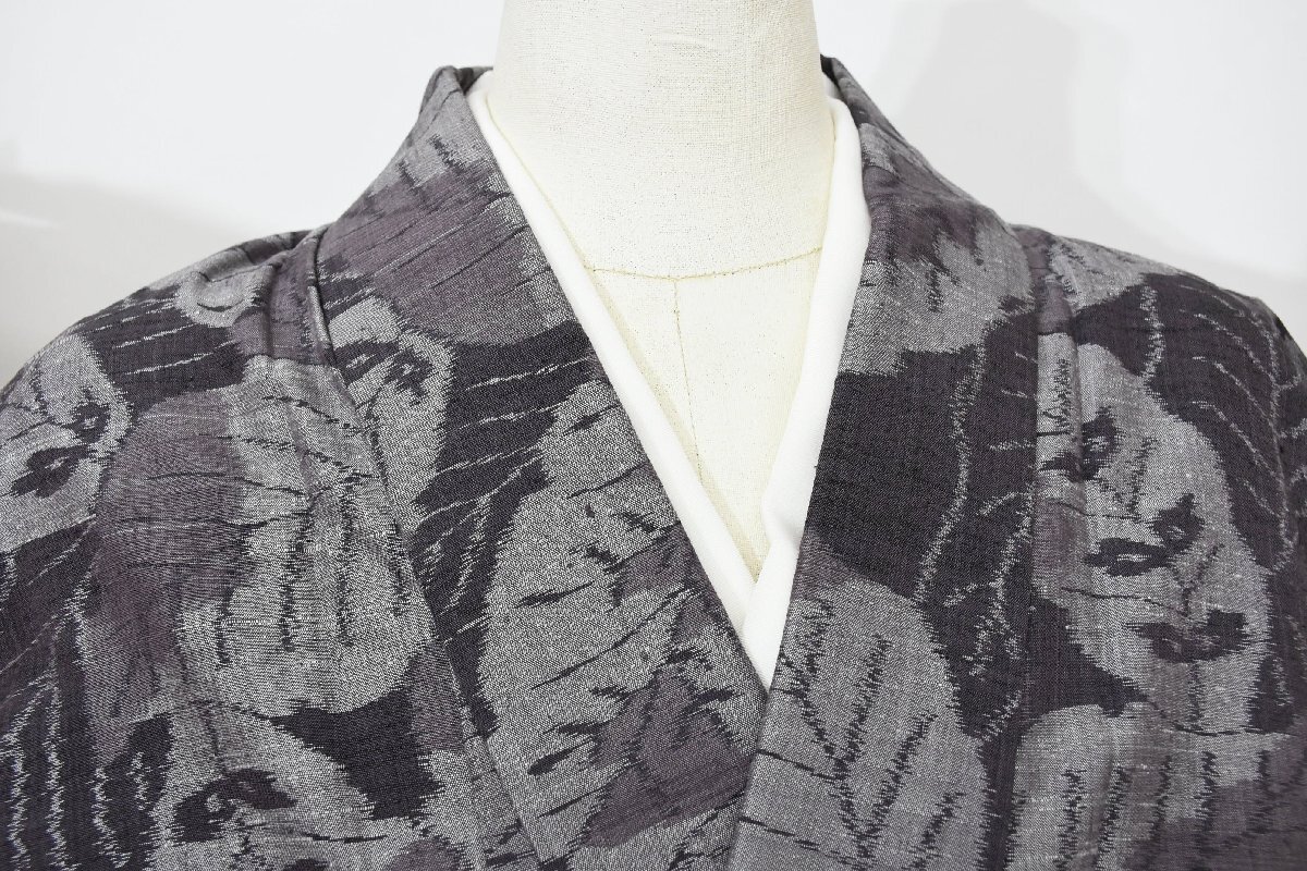 紬 つむぎ ボタニカルリーフ 葉 正絹 身丈159cm 裄丈64.5cm ★着物 pb-3396 桜庭呉服店拍卖