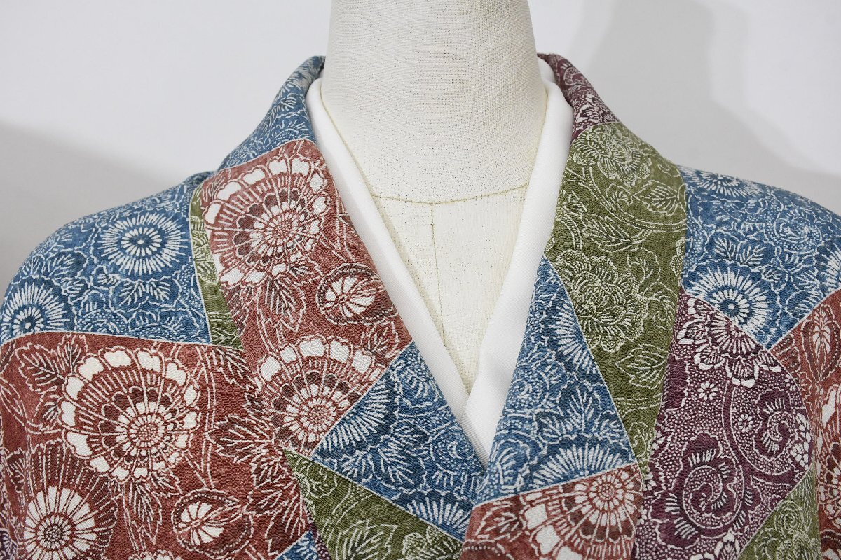 小紋 着物 袷 染 型染め 縮緬 身丈162.5cm 裄丈64cm ★ kb-7005 桜庭呉服店拍卖