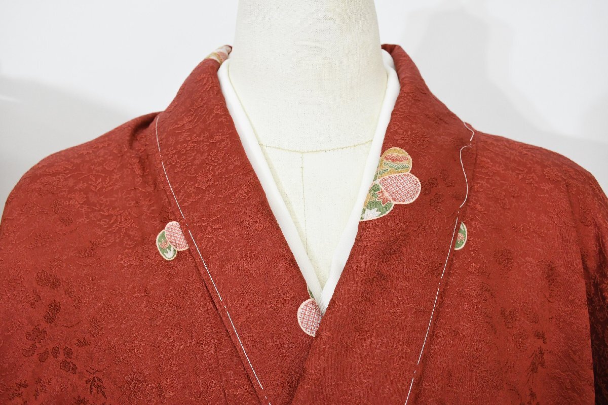 小紋 着物 袷 花 綸子 身丈152cm 裄丈62cm ★ kb-6972 桜庭呉服店拍卖