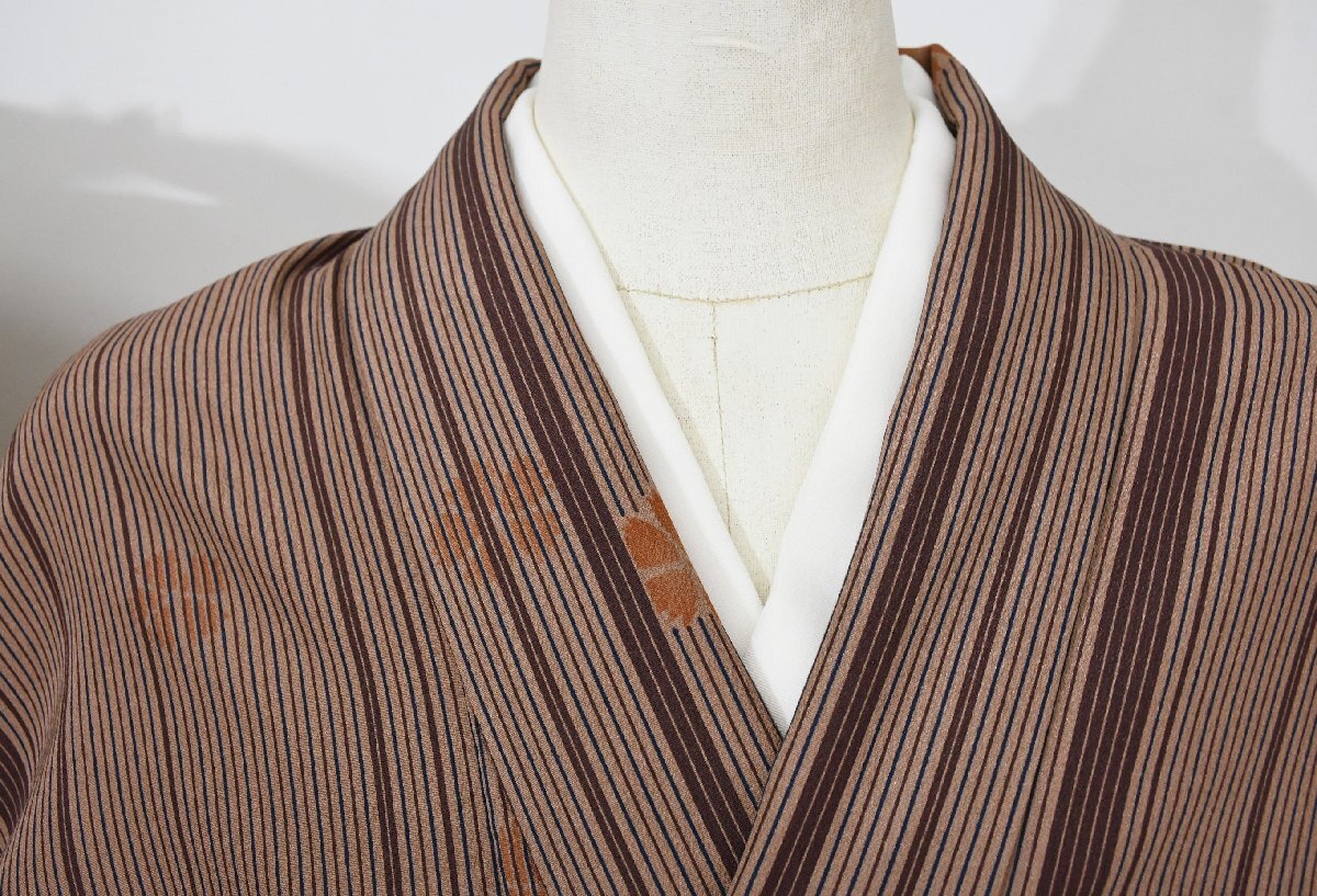 小紋 着物 袷 縞 撫子 身丈152cm 裄丈63cm ★ kb-6985 桜庭呉服店拍卖