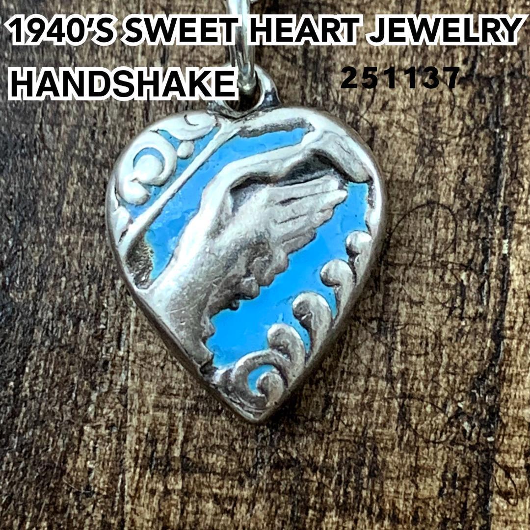 スウィートハートジュエリーハンドシェイク シルバーヴィンテージネックレス 七宝焼拍卖