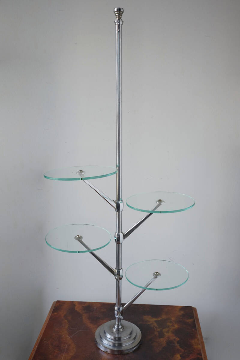 フランス アンティーク ディスプレイスタンド アールデコ ガラスラック ニッケル拍卖