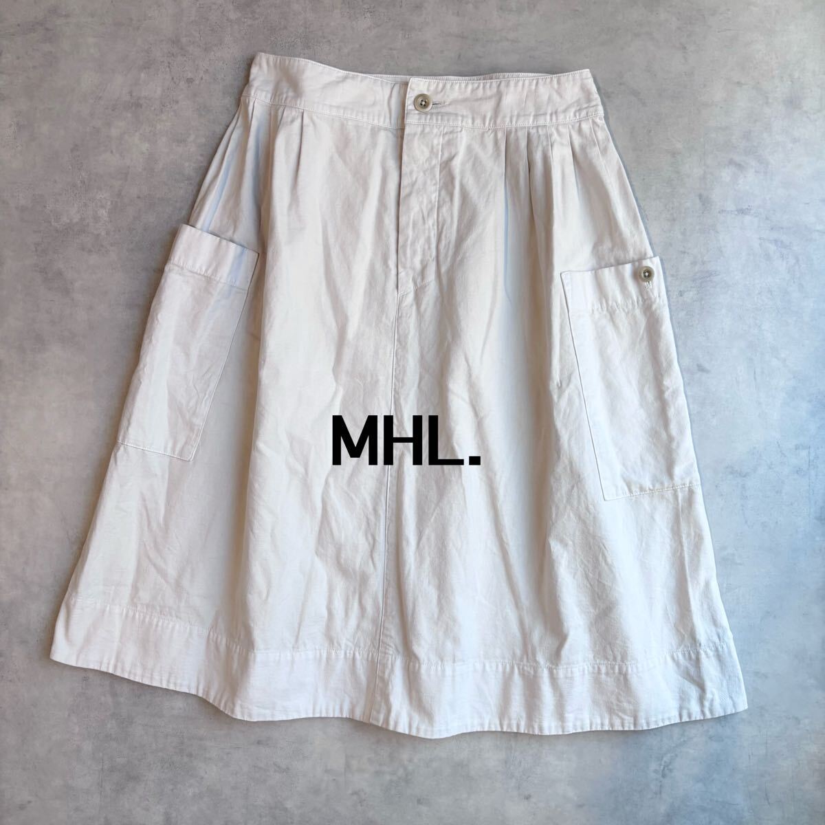 MHL エムエイチエル スカート  ロングスカート ひざ丈 マーガレットハウエル MARGARET HOWELL オフホワイト M コットンパンツ拍卖