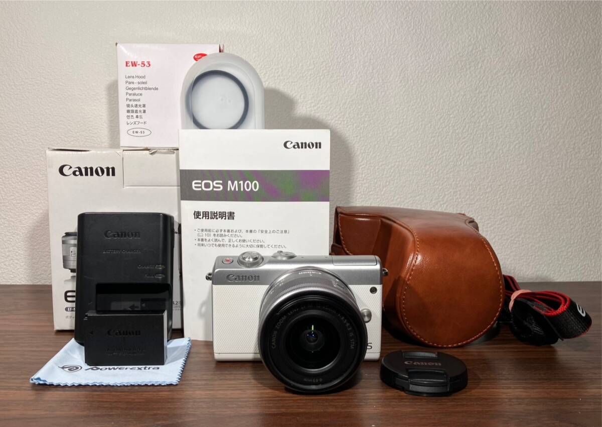 A109 【カメラケース等 付属品多数】キャノン Canon EOS M100 レンズキット拍卖