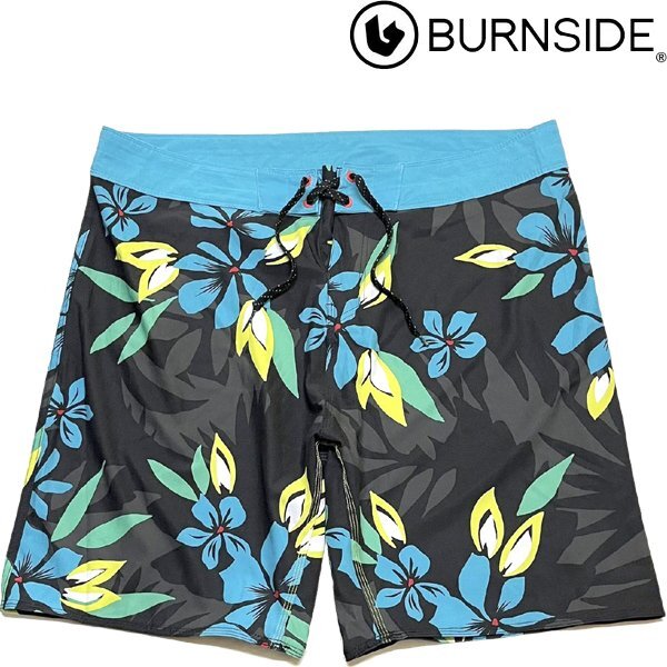 1点物◆バーンサイド柄物BURNSIDE水着ナイロンショートパンツ古着XXLメンズ38レディースOKアメカジ90sストリート黒スポーツブランド349530拍卖