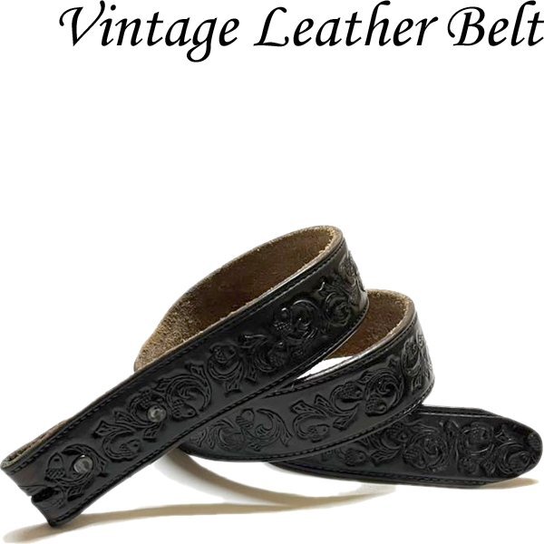 1点物◆USA製ビンテージ80s黒バックル無し型押しレザーベルト古着メンズSMレディースOKアメカジ90sストリートスポーツ中古ブランド349562拍卖