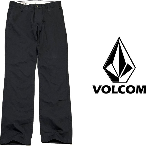 1点物◆ボルコムVOLCOMスリムストレートパンツ黒チノパン古着メンズ28レディースOK90sストリート/スポーツワイドパンツUSAスラックス349755拍卖