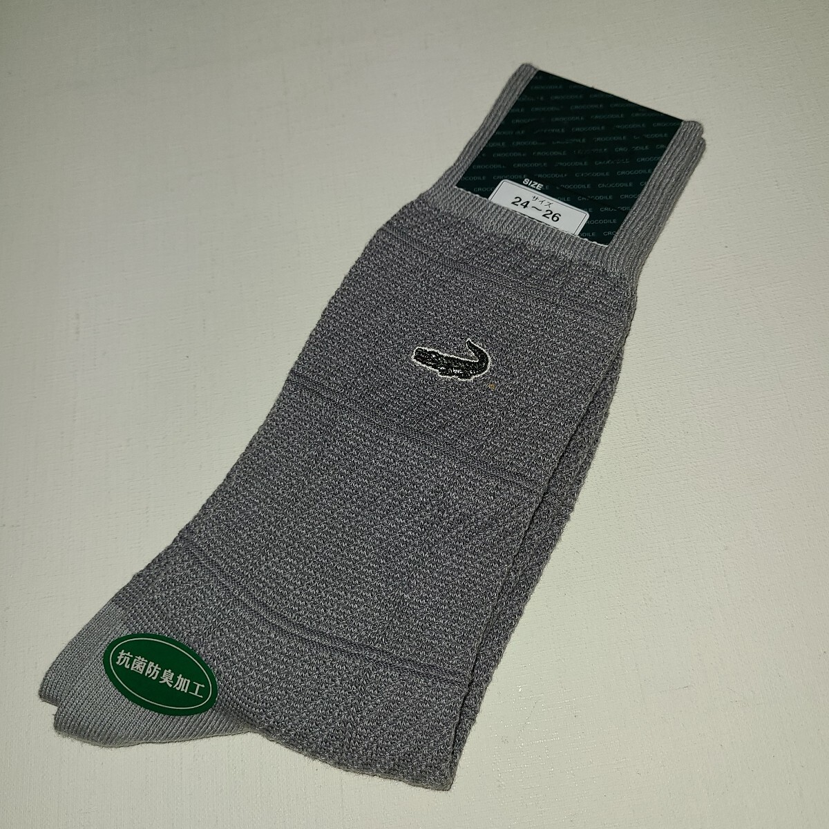 CROCODILE クロコダイル ワニ 刺繍 靴下 ソックス 24~26cm グレー 靴下 ワンポイント カジュアル拍卖