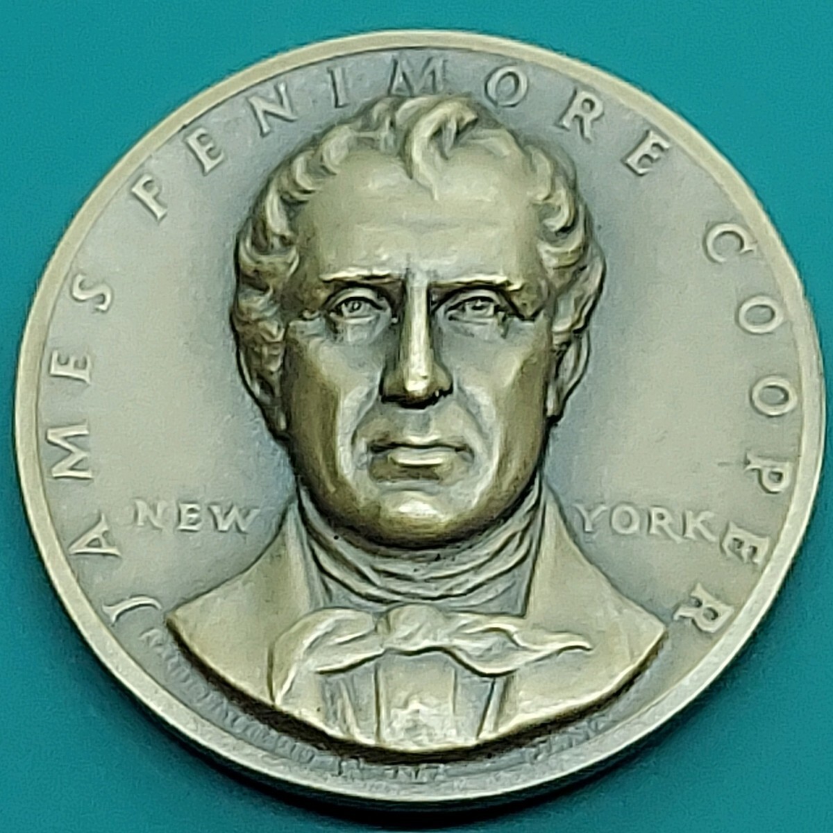 ブロンズメダル アメリカ小説家ジェイムズ・フェニモア・クーパー 約19.97g 箱付き【L55】拍卖