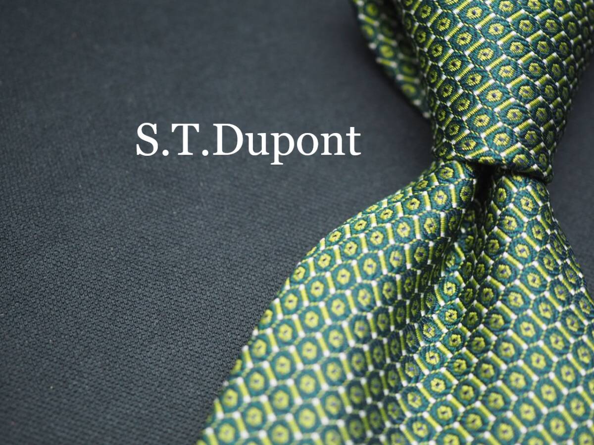 美品【S.T.Dupont デュポン】 F1202 グリーン系 SILK ブランド ネクタイ 古着 良品拍卖