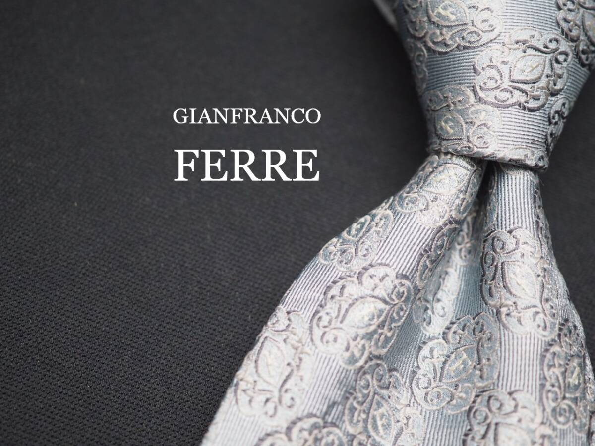 美品【GIANFRANCO FERRE ジャンフランコフェレ】 F1336 シルバー系 SILK ブランド ネクタイ 古着 良品拍卖