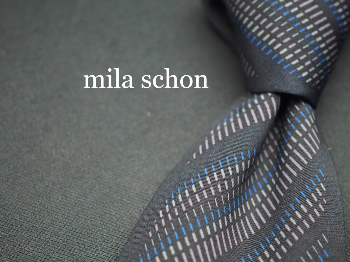美品【Mila Schon ミラショーン】 F1399 ダークネイビー系 SILK ブランド ネクタイ 古着 良品拍卖