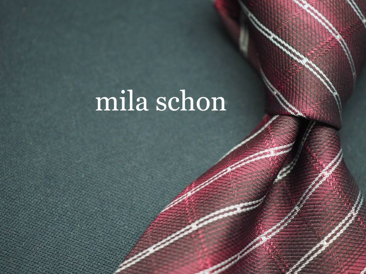 美品【Mila Schon ミラショーン】 F1400 ワイン系 SILK ブランド ネクタイ 古着 良品拍卖