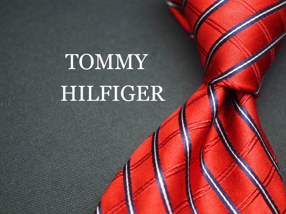 美品【TOMMY HILFIGER トミーヒルフィガー】 F1498 赤系 SILK ブランド ネクタイ 古着 良品拍卖