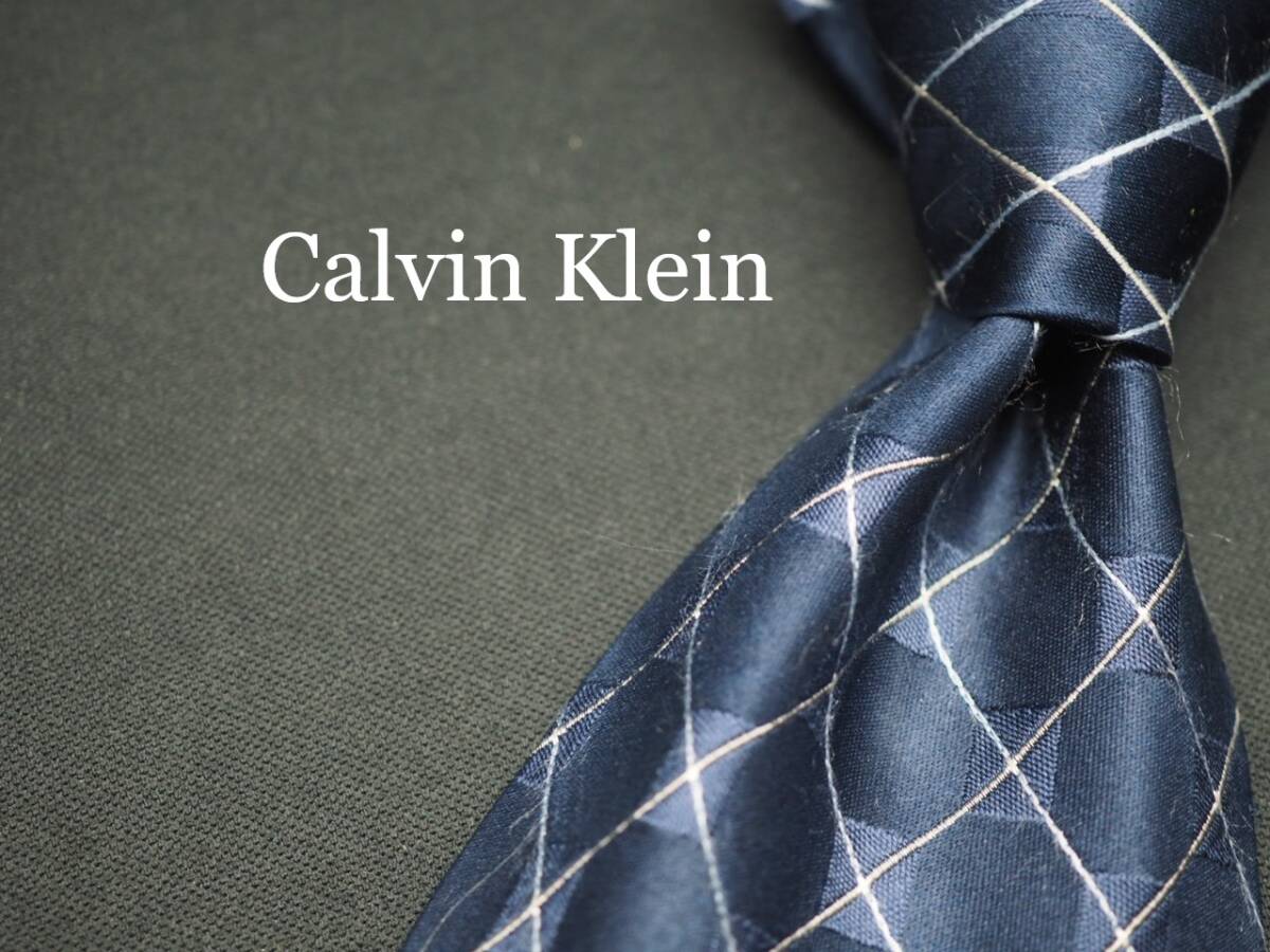 美品【Calvin Klein カルバンクライン】 F1558 ネイビー SILK ブランド ネクタイ 古着 良品拍卖