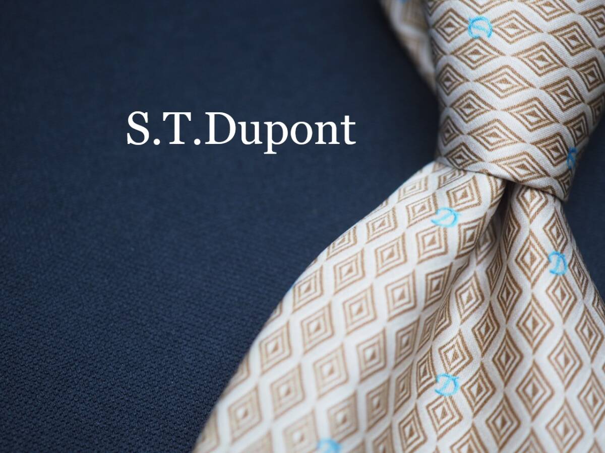 美品【S.T.Dupont デュポン】 F1603 ベージュシャンパン系 SILK ブランド ネクタイ 古着 良品拍卖