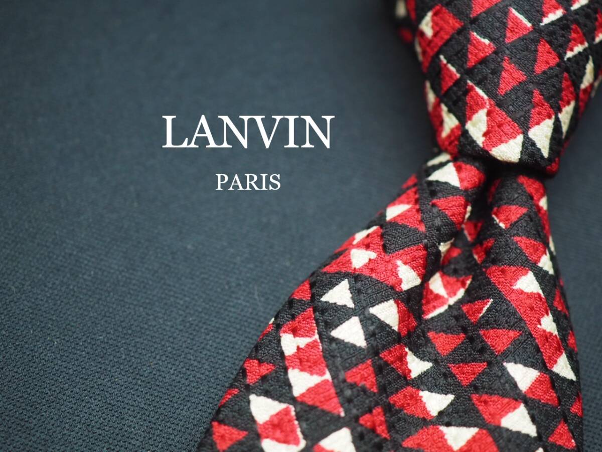 美品【LANVIN ランバン】 F1662 黒赤系 SILK ブランド ネクタイ 古着 良品拍卖