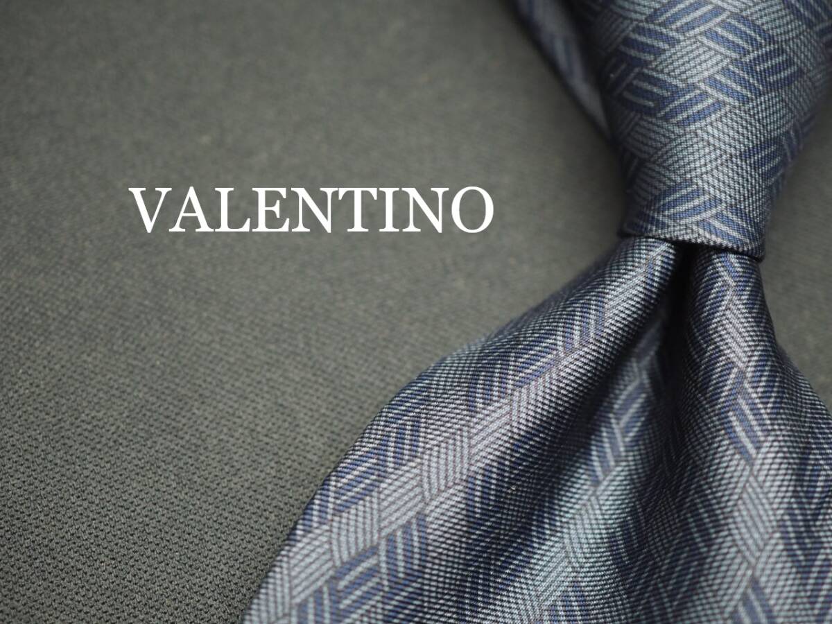 【VALENTINO ヴァレンティノ】 F1671 グレー ネイビー系 SILK ブランド ネクタイ 古着 良品拍卖