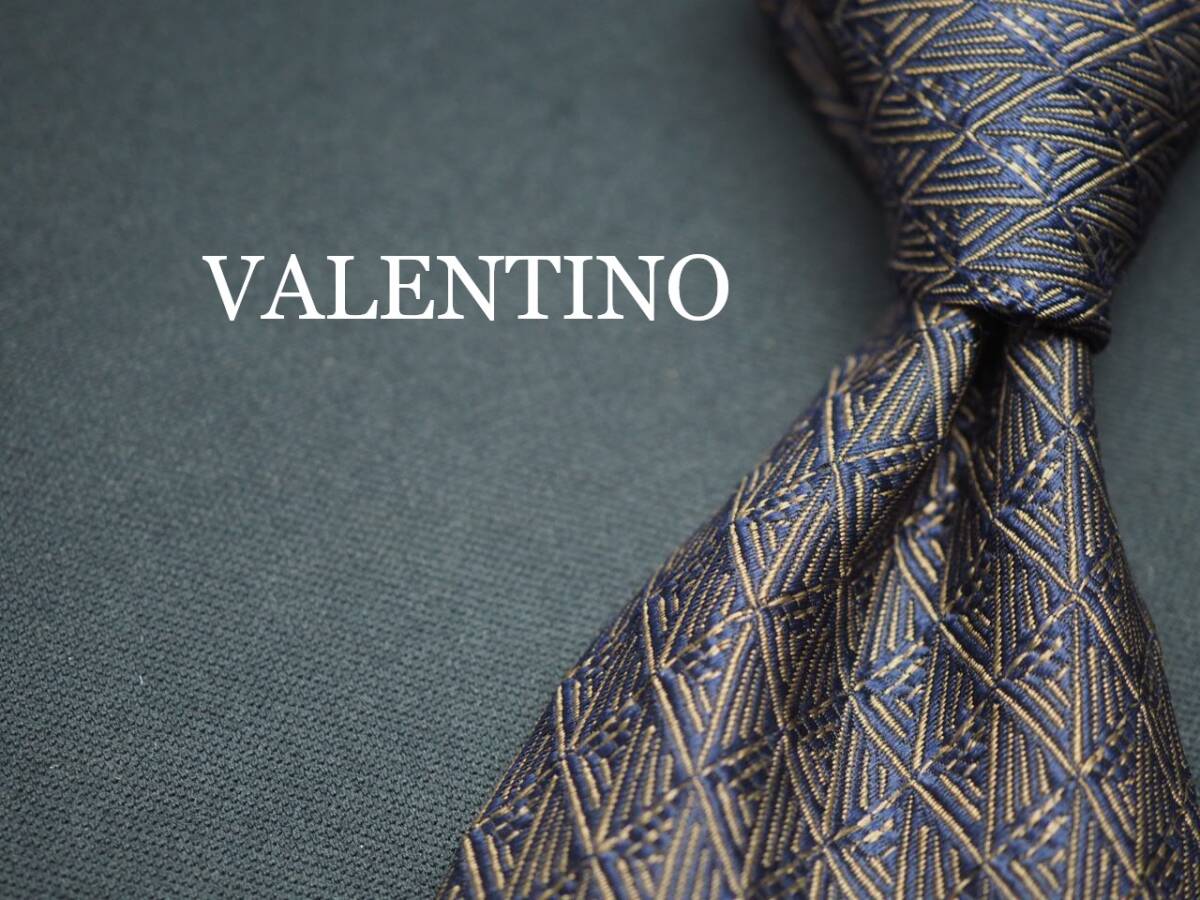 美品【VALENTINO ヴァレンティノ】 F1683 ネイビーシャンパン系 SILK ブランド ネクタイ 古着 良品拍卖