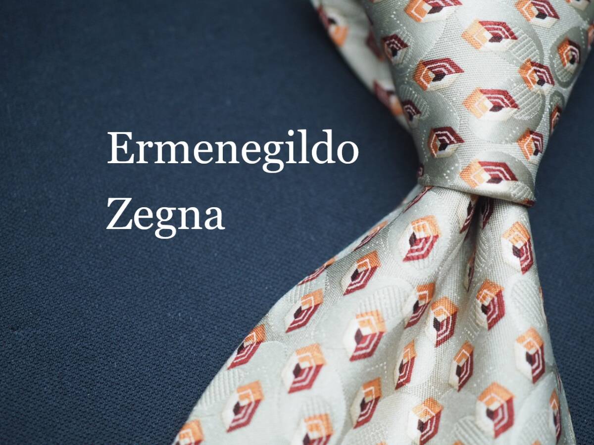 美品【Ermenegildo Zegna エルメネジルドゼニア】 F1753 シャンパン系 SILK ブランド ネクタイ 古着 良品拍卖