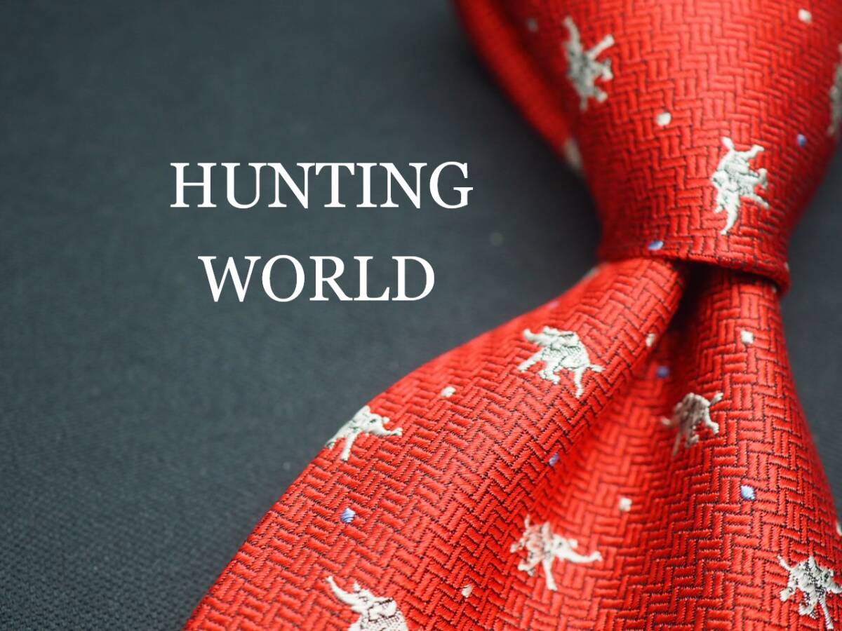 美品【HUNTING WORLD ハンティングワールド】 F1925 赤系 SILK ブランド ネクタイ 古着 良品拍卖