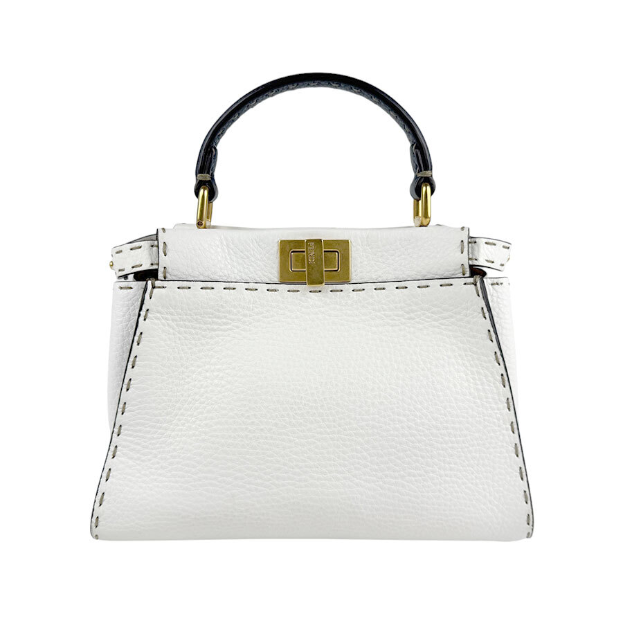 フェンディ FENDI ハンドバッグ ピーカブー アイコニック ミニ レザー ホワイト/ネイビー z4250拍卖