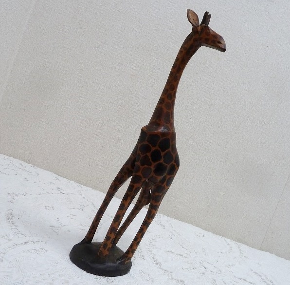 (☆BM)木製 キリン 高さ44㎝ オブジェ 木彫り きりん 動物 アニマル エスニック アフリカン拍卖