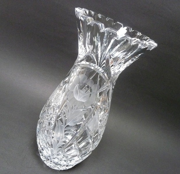 (☆BM)ドイツ製 クリスタルガラス DRESDEN KRISTALL/ドレスデン(0515-⑥)フラワーベース 高さ26.3㎝ 花瓶 G.D.R ドイツ民主共和国 レトロ拍卖